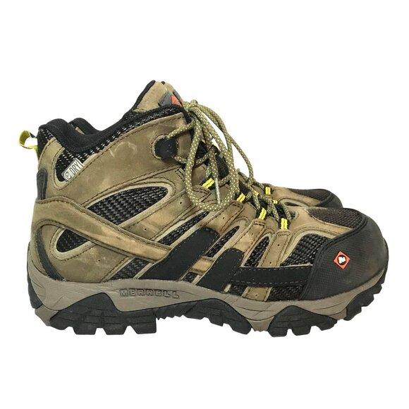 Merrell Dry Work Mid Boots ASTM Steel Toe Tan Leather & Mesh Men's 8.5/42 - Picture 1 of 10